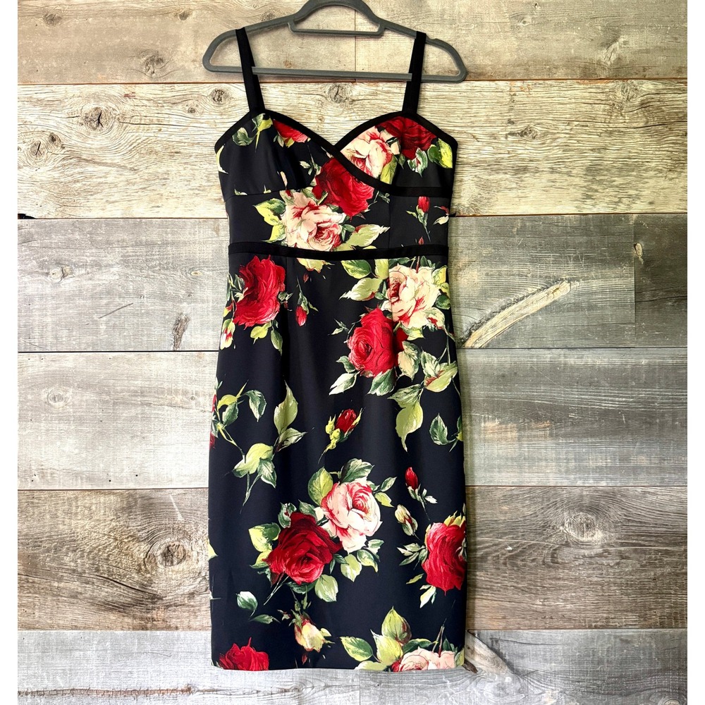Black Halo Daria Sheath Dress 10 Black Red Rose Corset Coquette Wedding Garden - Picture 2 of 10